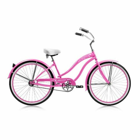 MICARGI 26 in. Rover Womens GX Beach Cruiser Bicycle, Pink & Pink Rim MI332852